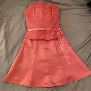 Two Piece Strapless Short Pink Dress